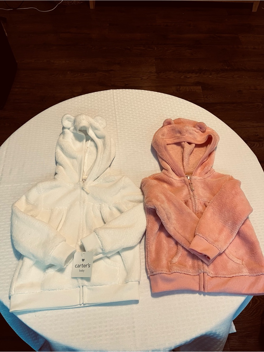 Carter’s Baby Girls 24 Month Fuzzy Hoodie Bundle – White & Pink Bear Ear Jackets